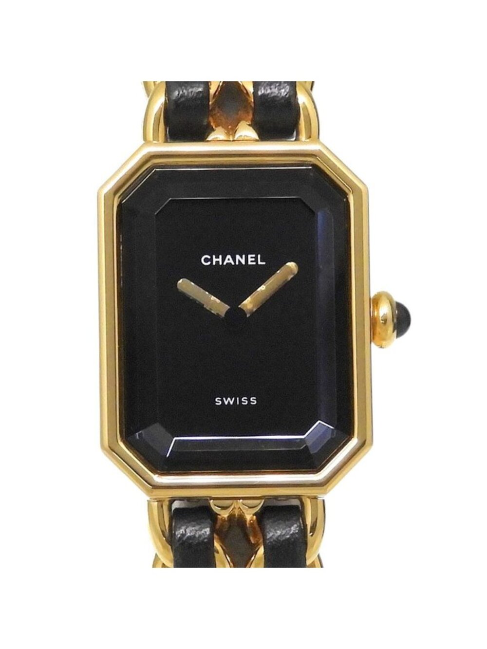 Chanel Premiere L Gold Plated Leather Quartz Analog Display Black Dial Watch